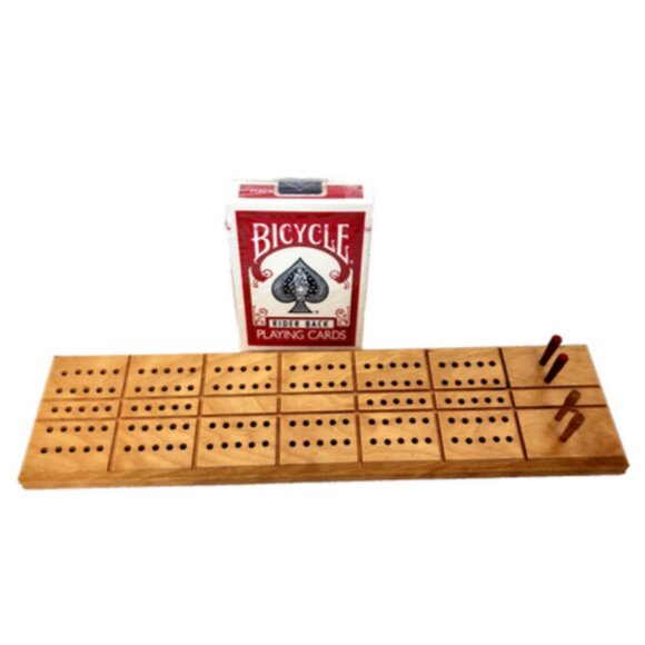 Cribbage Board Milton Bradley Co & NEW Vintage Bicycle Rider Back Playing Cards - Picture 1 of 6